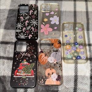 Floral and Festive Phone Case Set - Black, Gold, and Multicolor (lot)